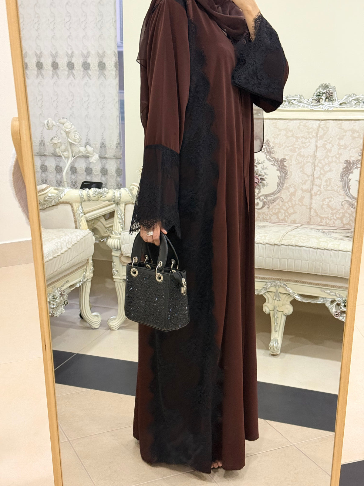 Mazda Brown Laced Abaya