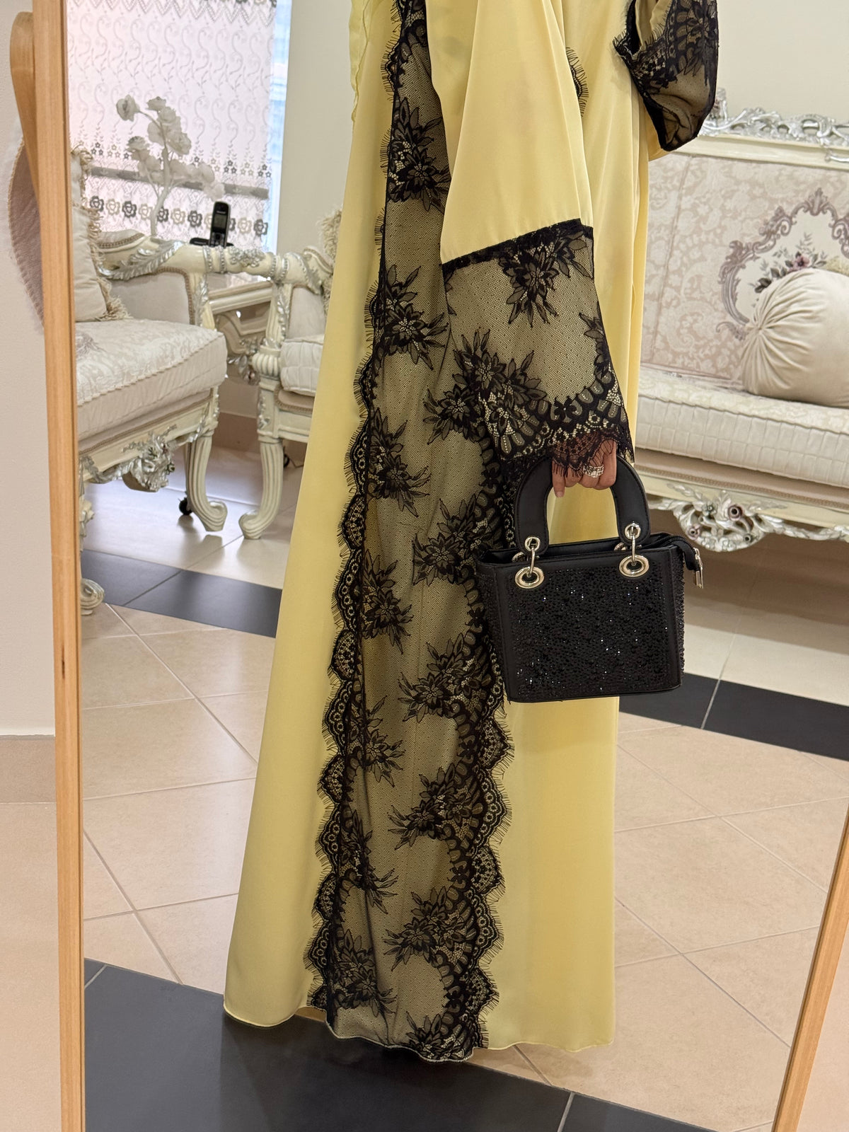 Mazda Yellow Lace Abaya