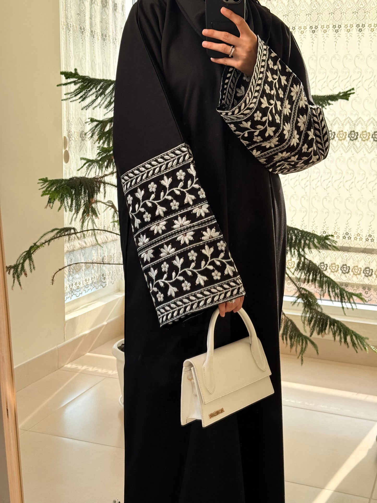 Rahila Black Linen Abaya