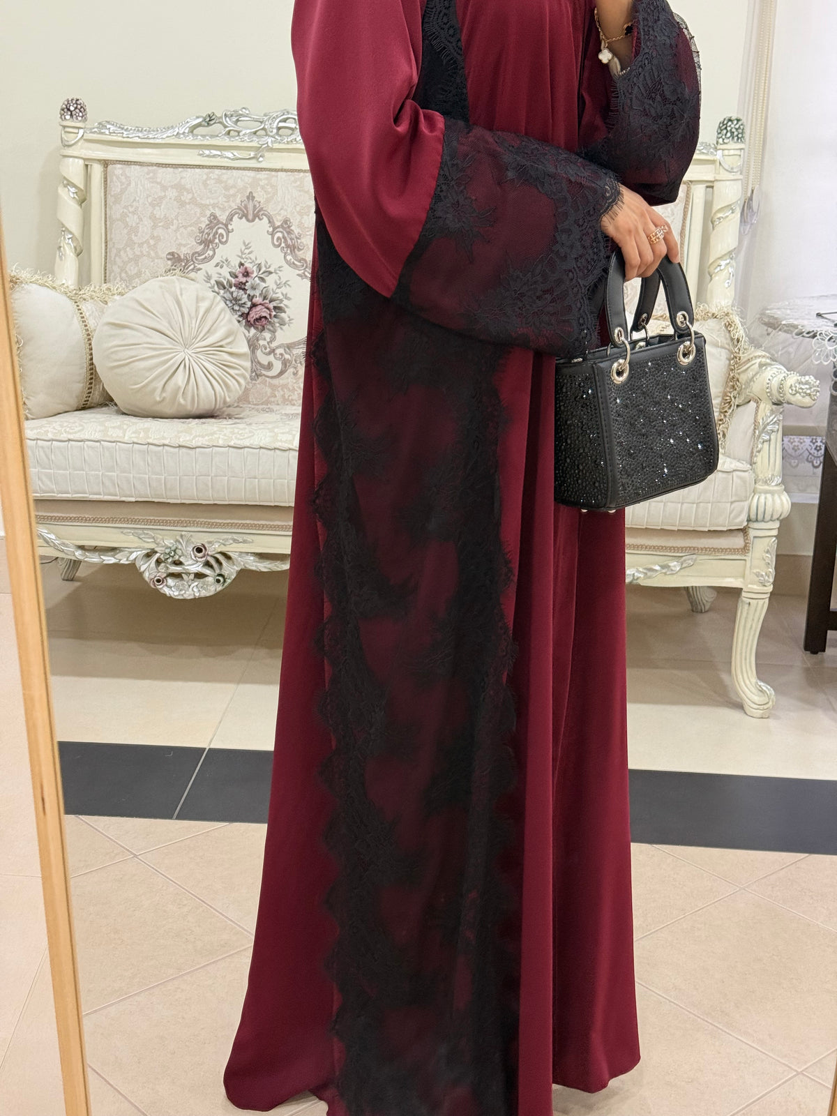 Mazda Dark Maroon Laced Abaya