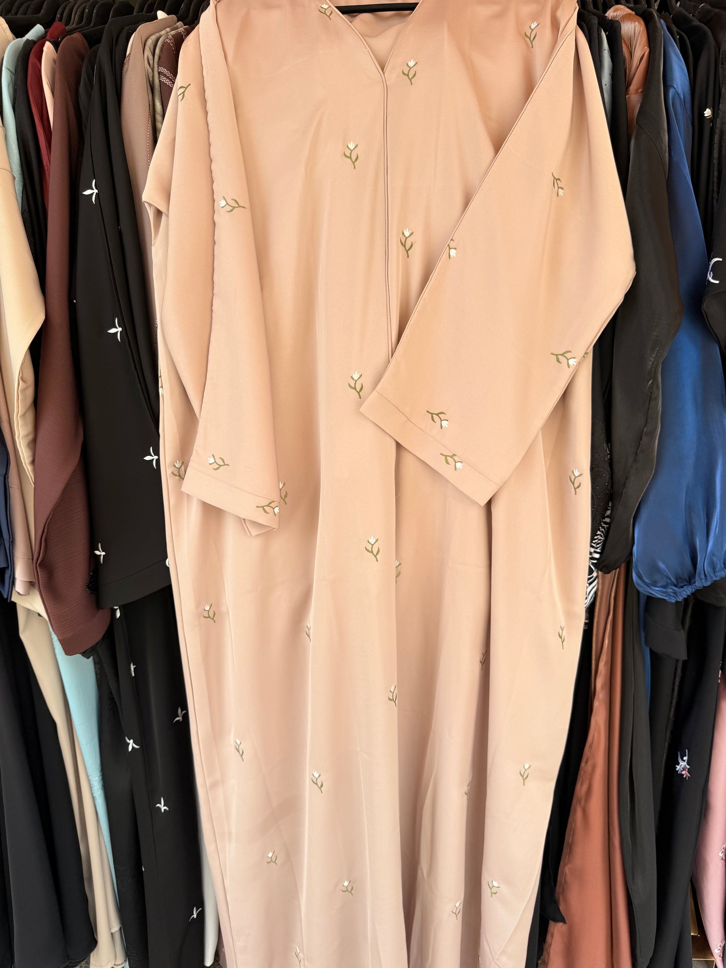 Beige Floral Abaya