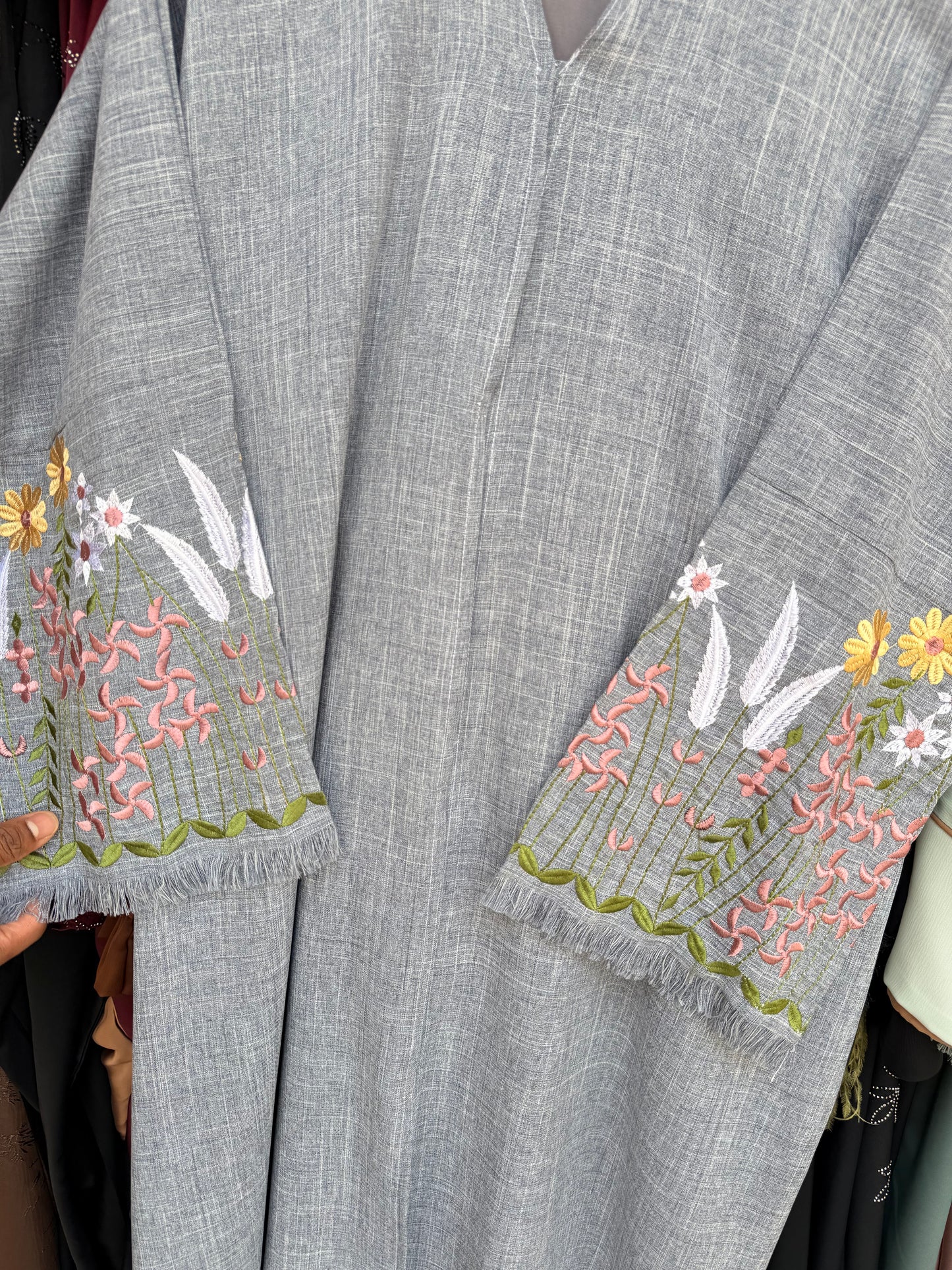 Flora Grey Linen Premium Abaya