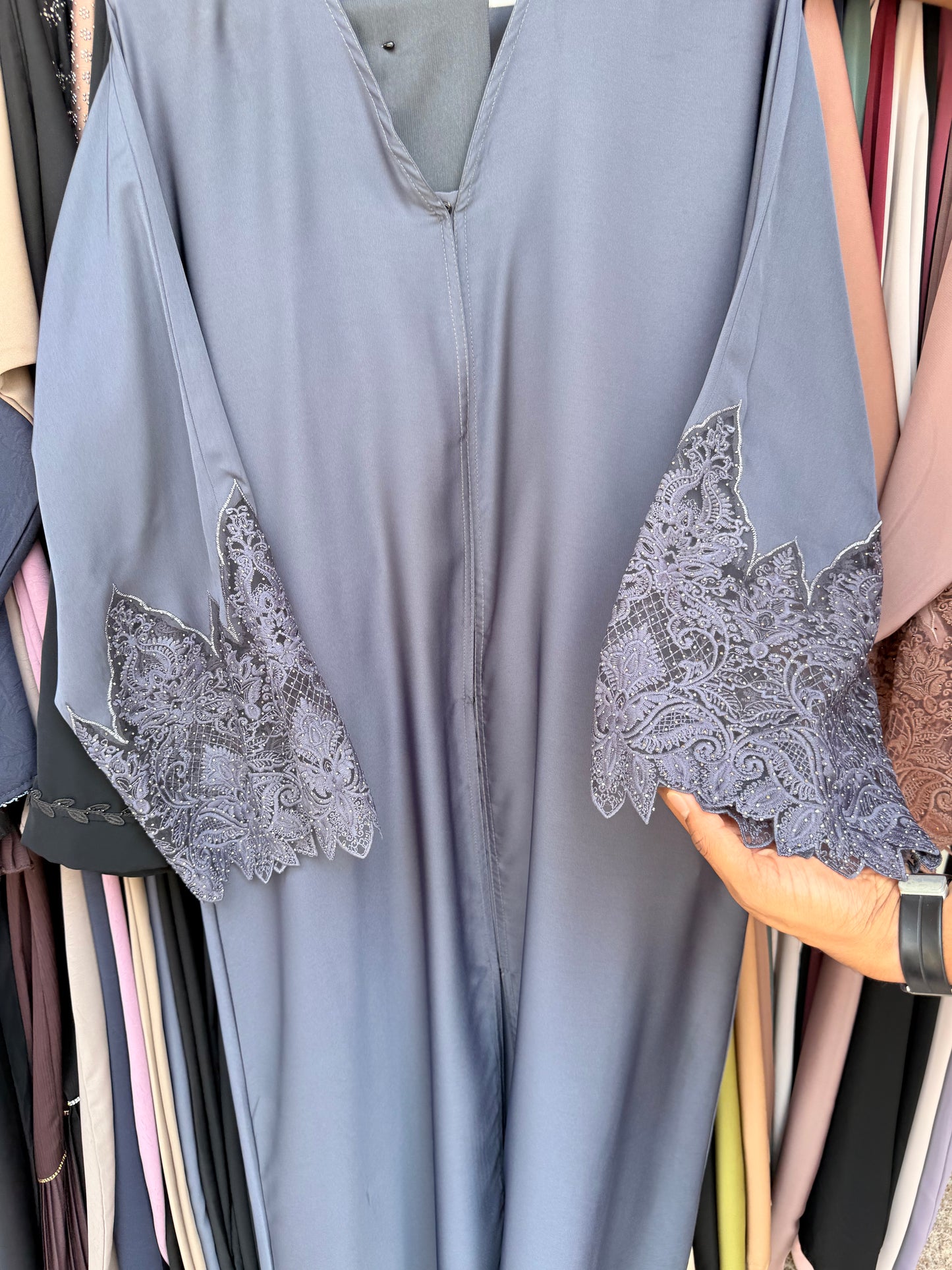 Grey Laced Abaya