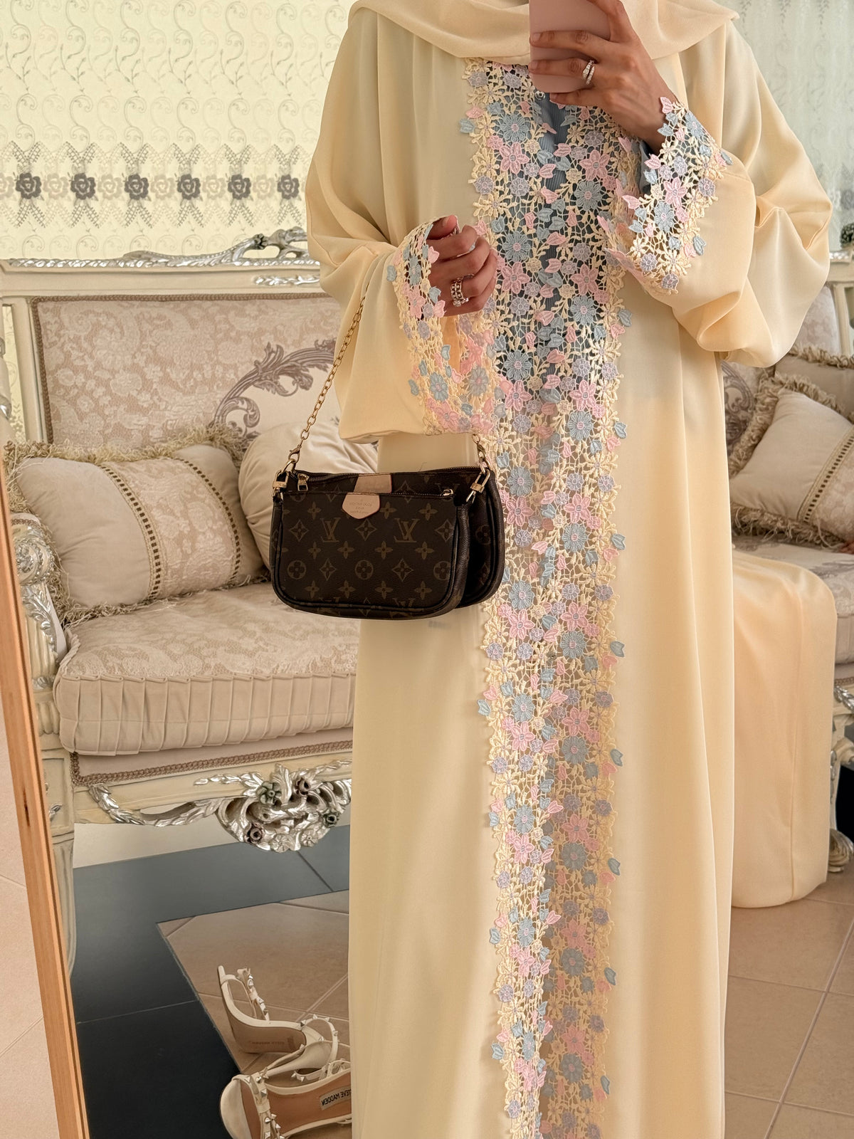 Butter Yellow Laced Abaya