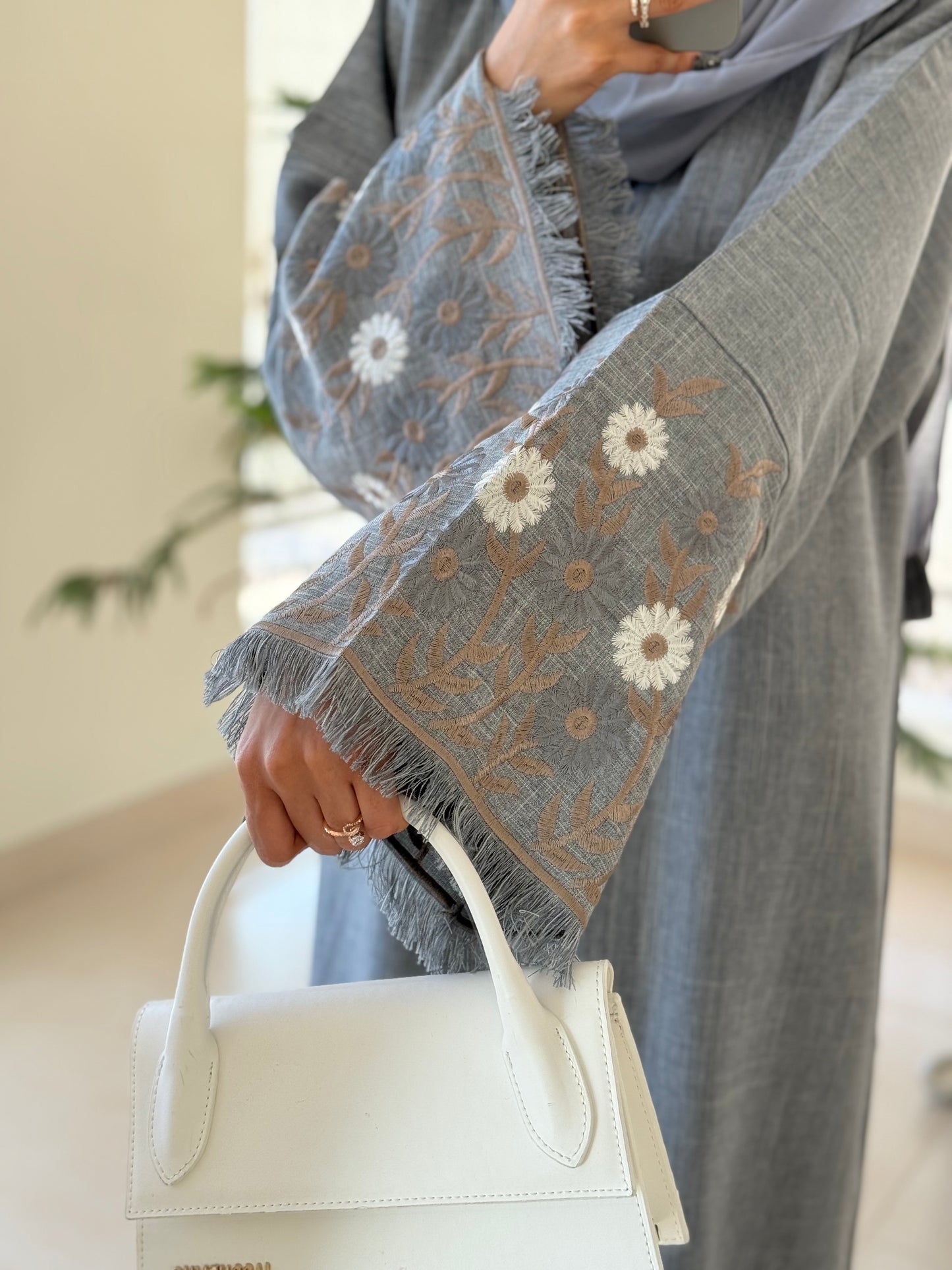 Farha Grey Floral Abaya