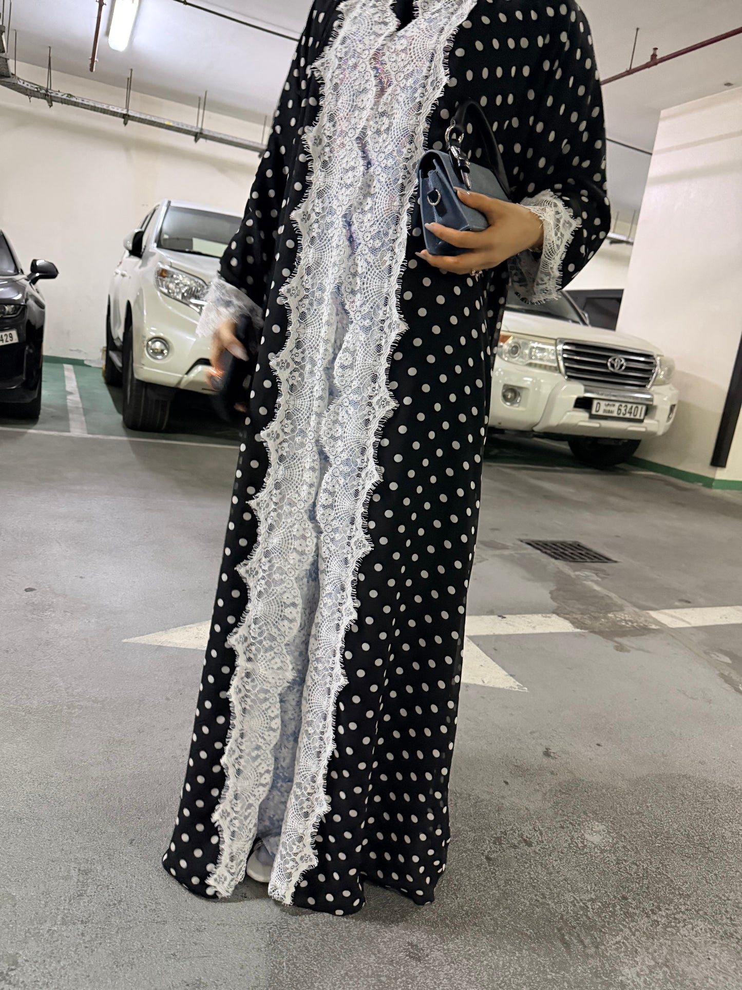 ‘Amira’ Polka Dot Laced Abaya