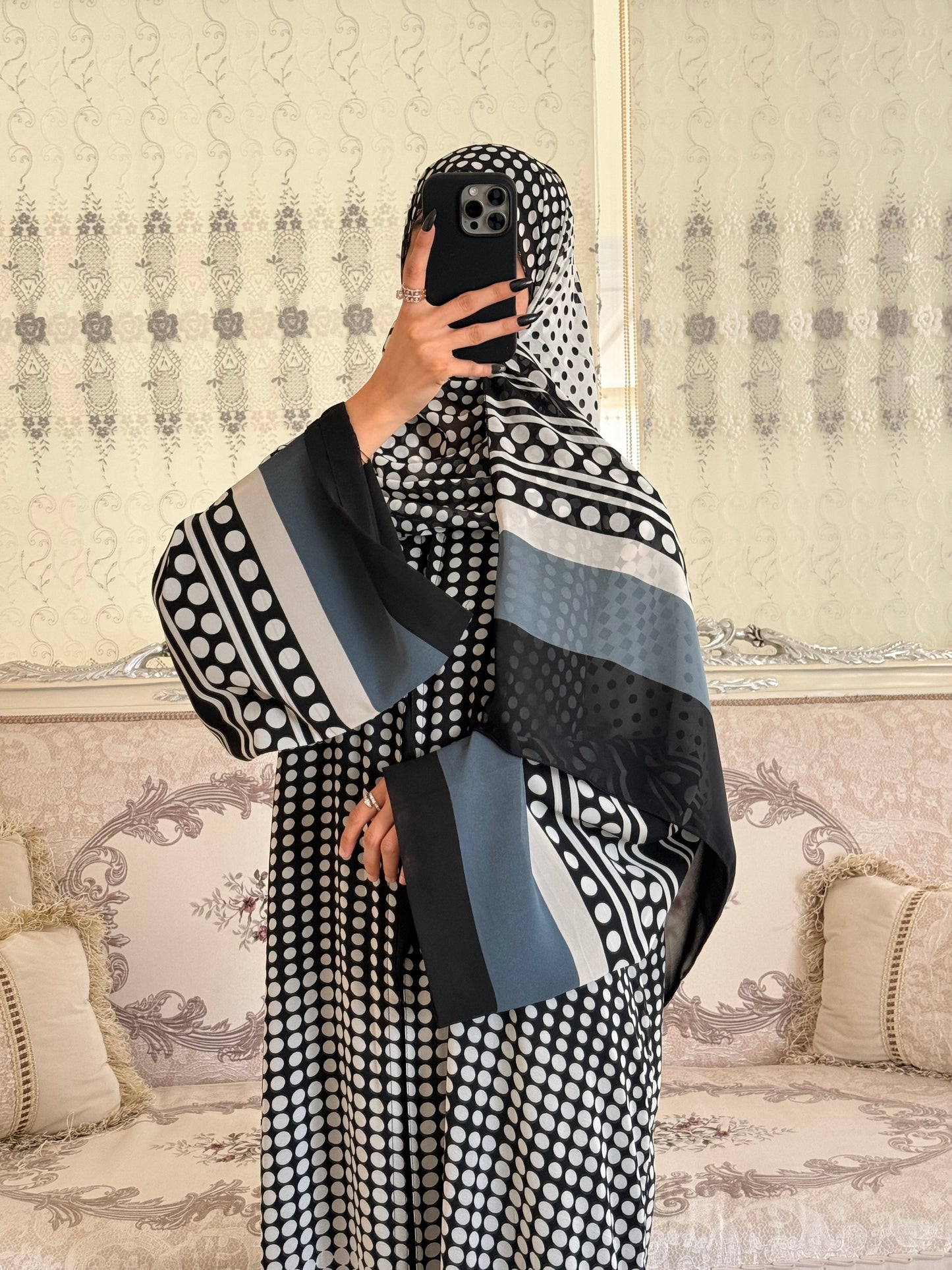 Latest Polka Dot Double Chiffon Abaya