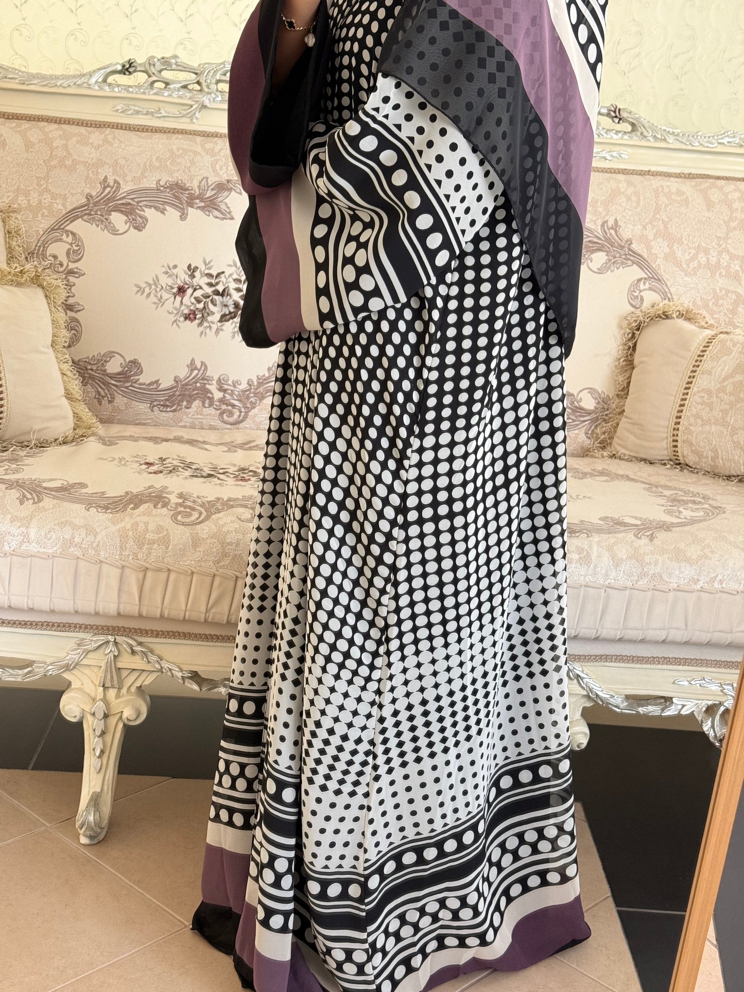 Latest Polka Dot Double Chiffon Abaya
