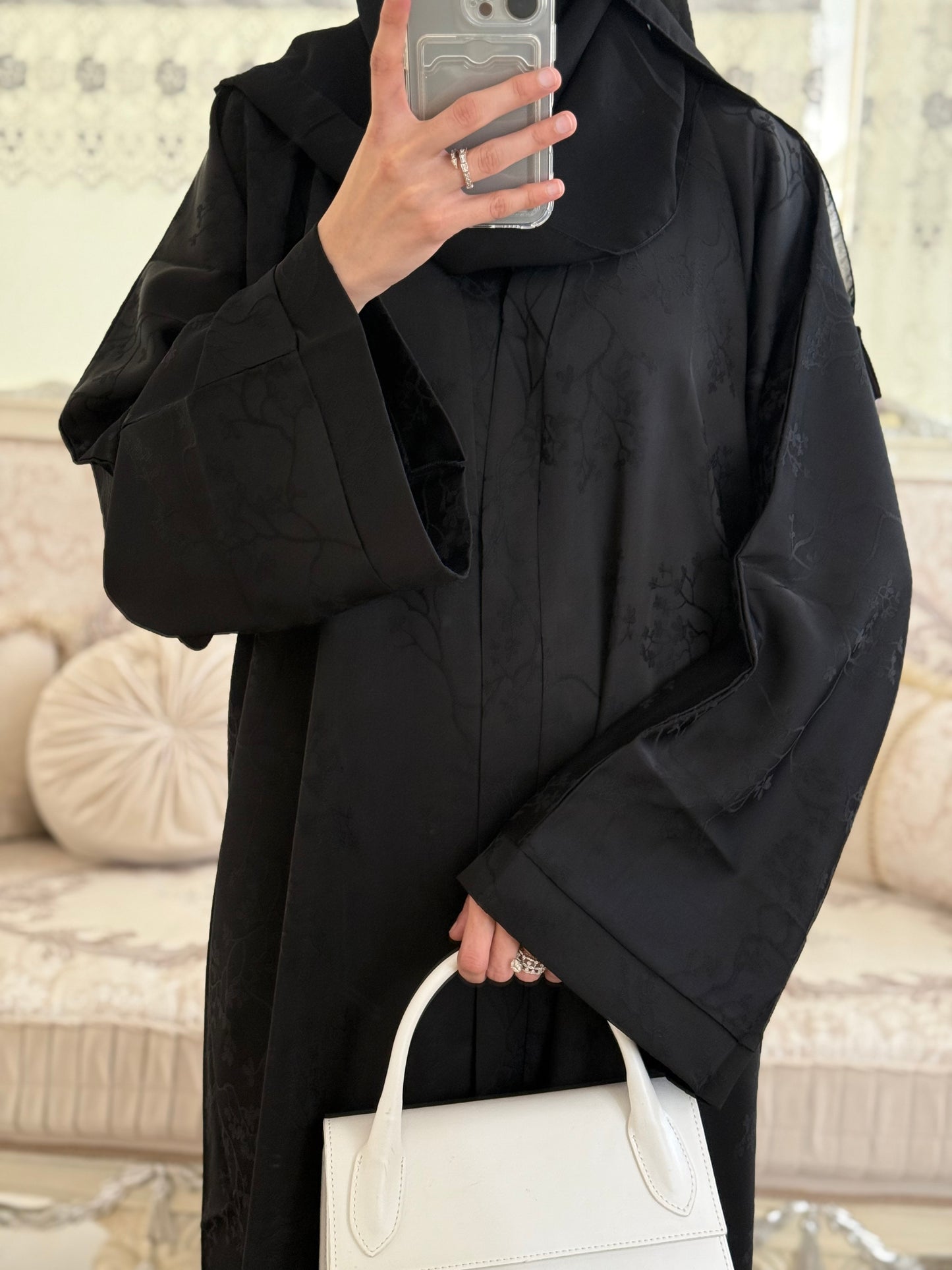 Luxury Black Branched Abaya