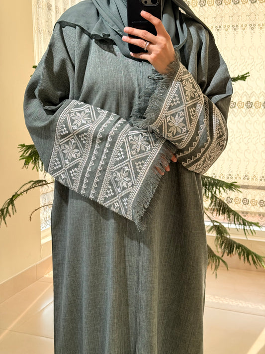 Zafa Grey Linen Abaya