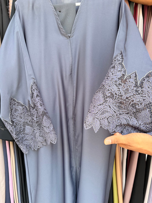 Grey Laced Abaya
