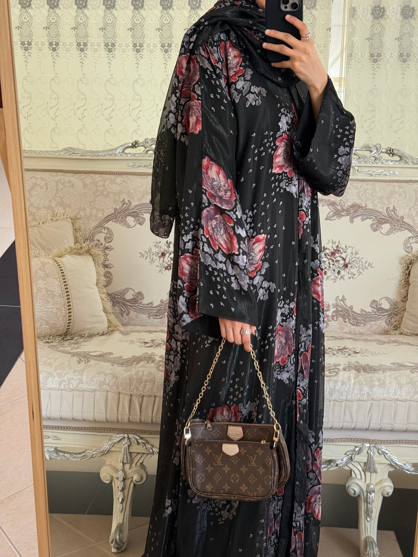 Marha Red Flower Brasso Abaya