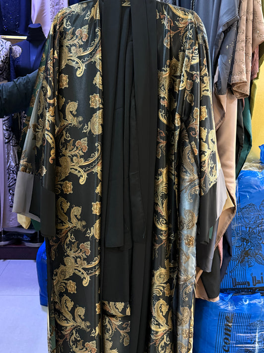 Black Mixed Print Kimono