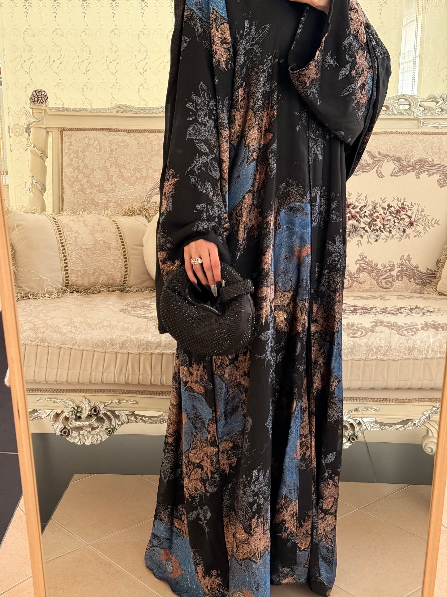 Raha Dark Blue Brasso Abaya