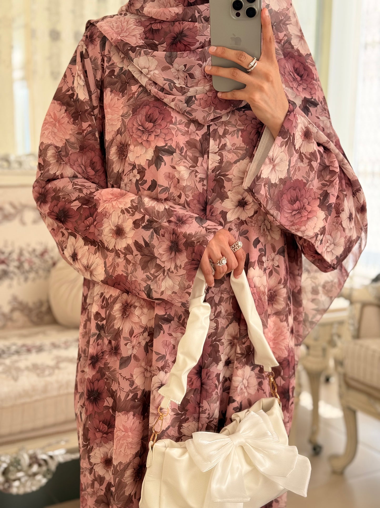 Peony Bloom Double Chiffon Abaya