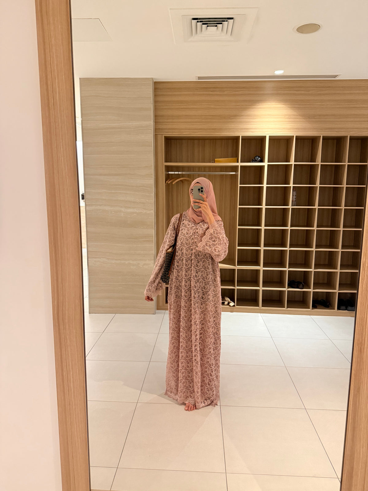 Shaza Pink Full Laced Abaya