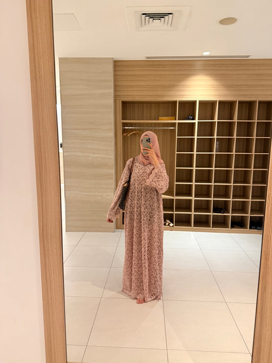 Shaza Pink Full Laced Abaya