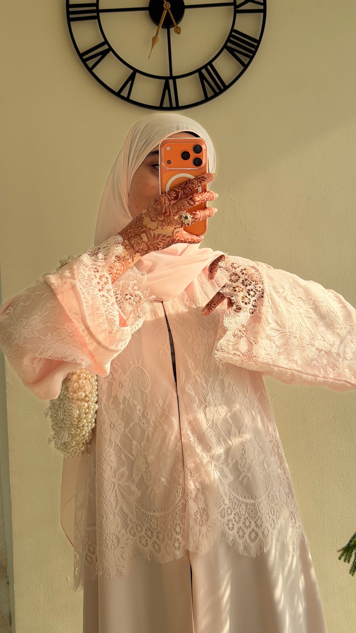 The Rosa Lace Abaya — Baby Pink