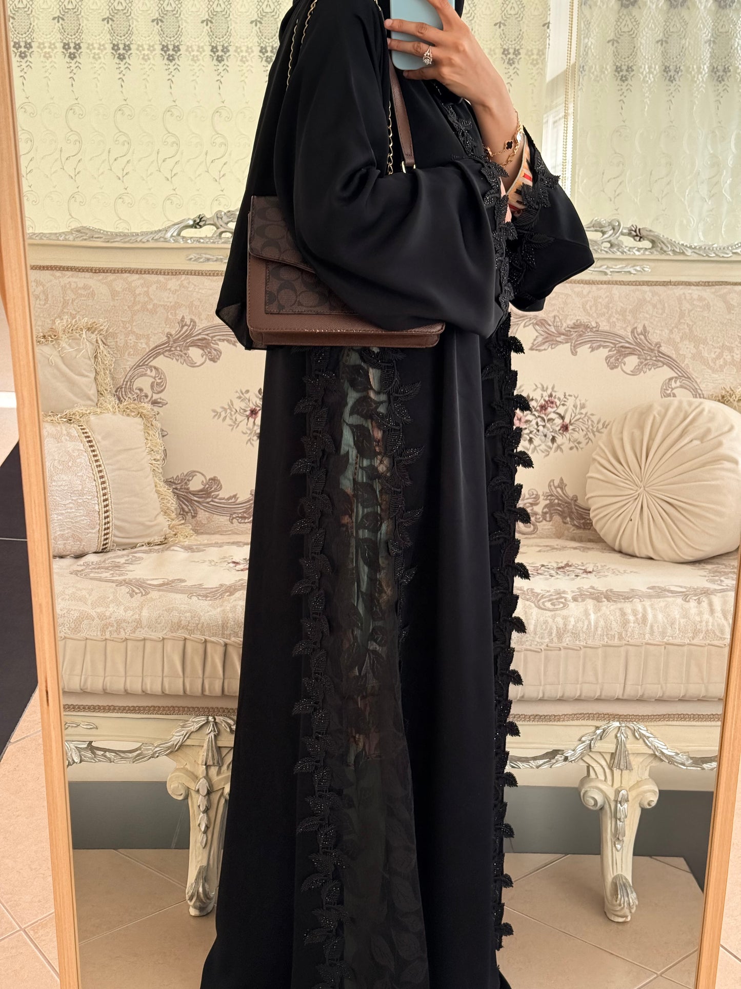 Rafa Jet Black Cutwork Dubai Abaya
