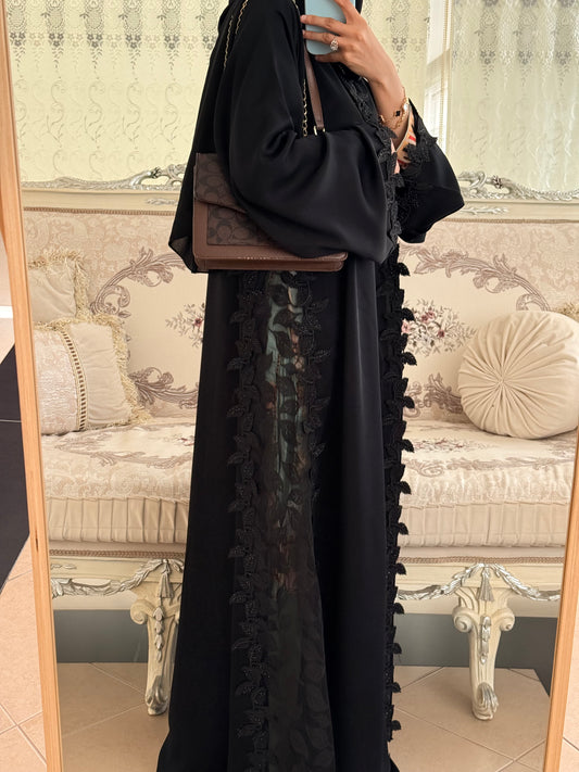 Rafa Jet Black Cutwork Dubai Abaya