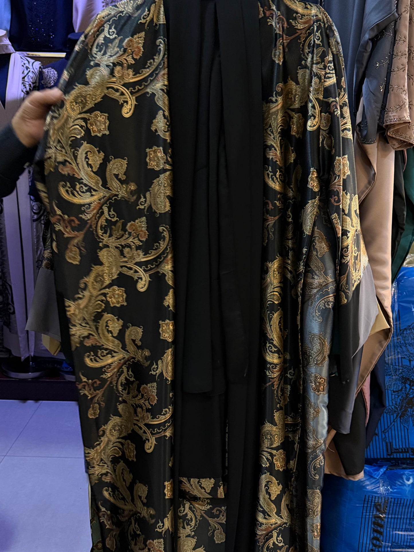 Black Mixed Print Kimono