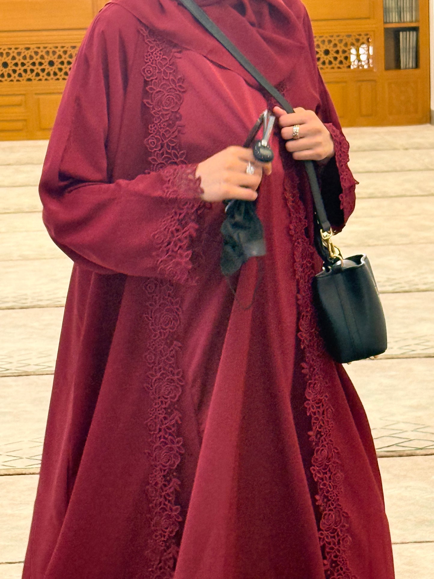 Raha Dark Maroon Full Set Abaya