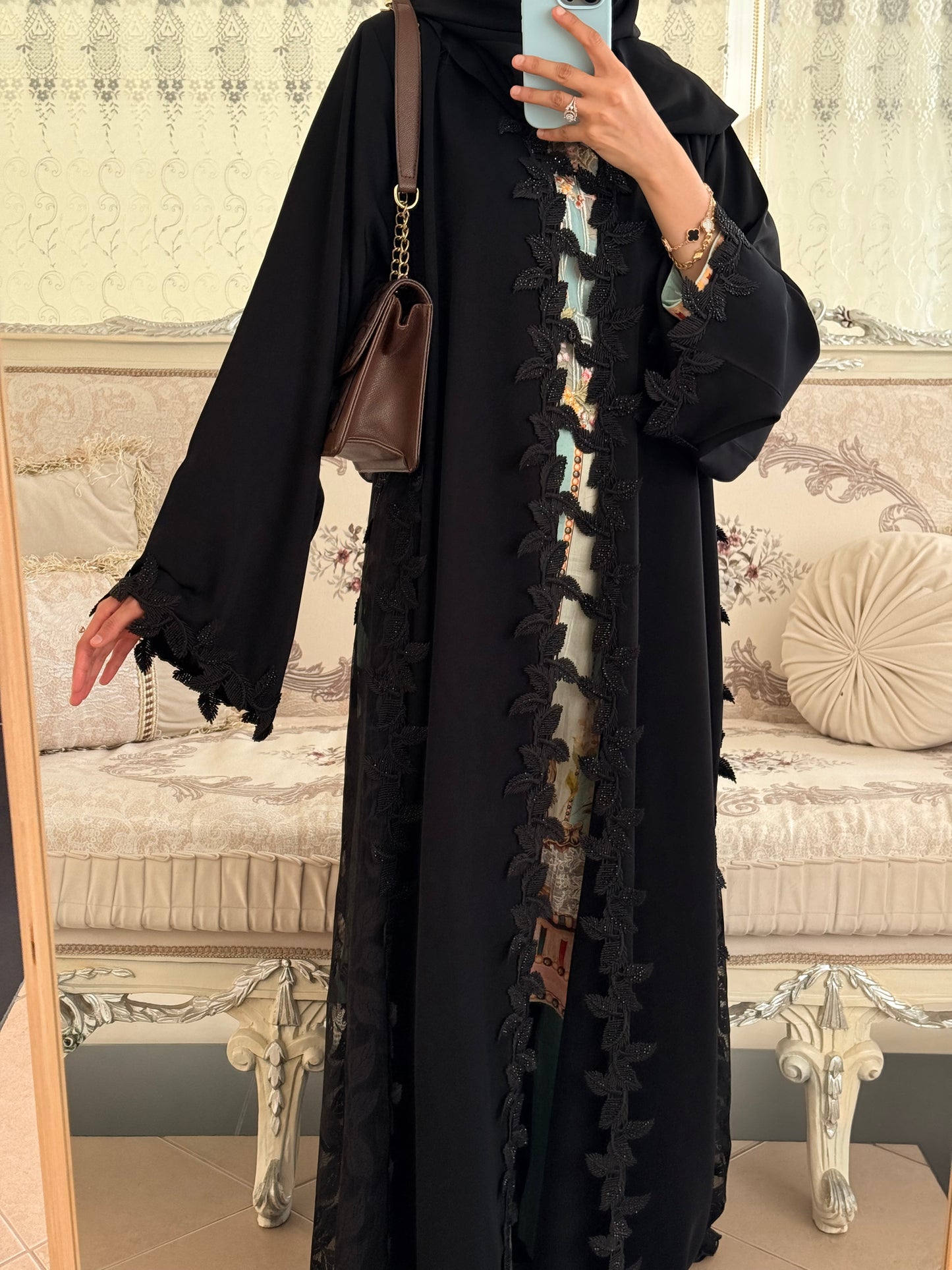 Rafa Jet Black Cutwork Dubai Abaya