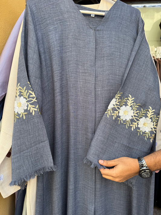 Grey and Brown Floral Linen