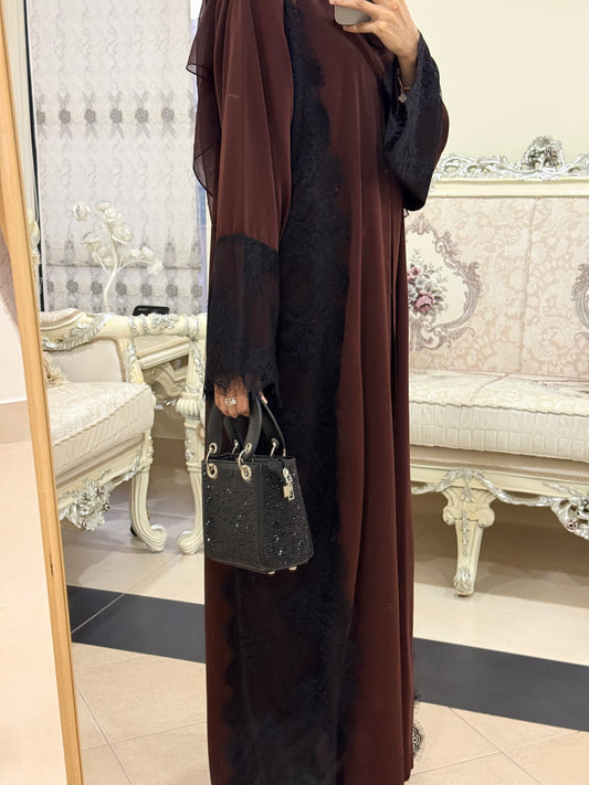 Mazda Brown Laced Abaya
