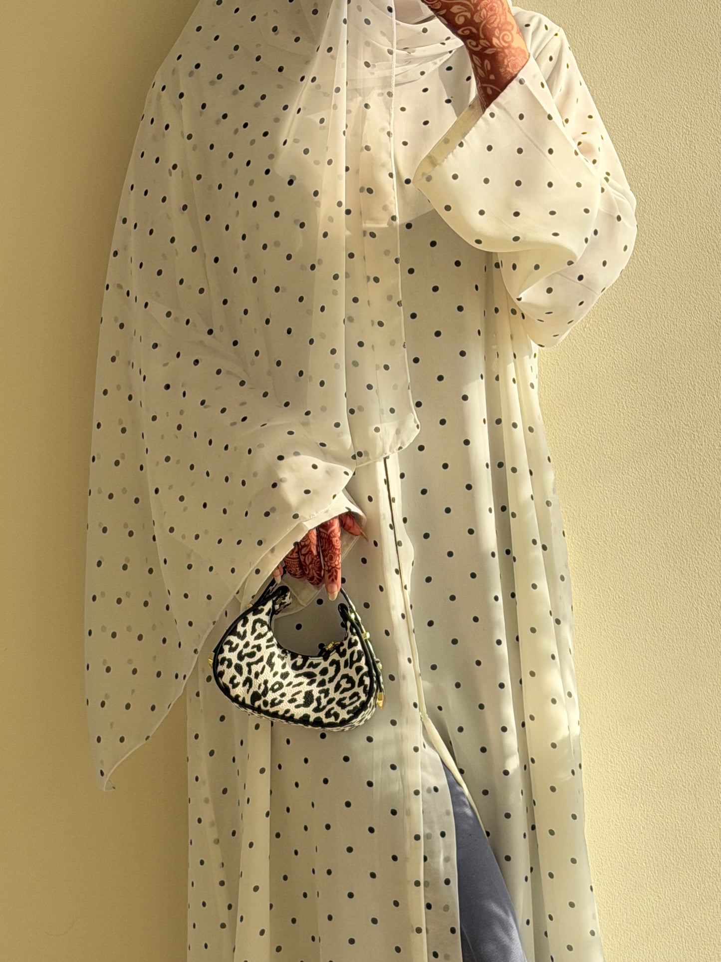 Meher White Non Transparent Polka Dot Abaya
