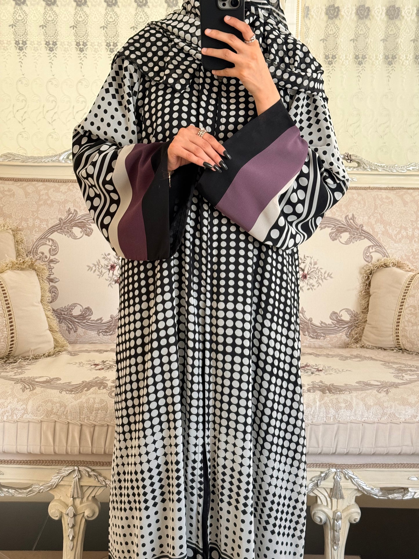 Latest Polka Dot Double Chiffon Abaya