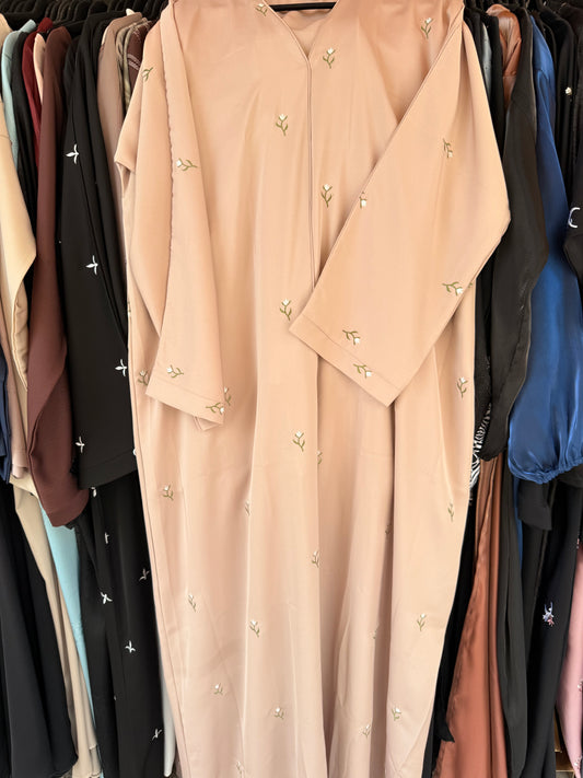 Beige Floral Abaya