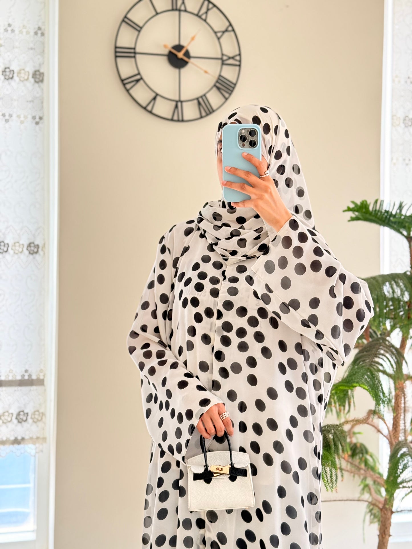 White Big Polka Dot Abaya