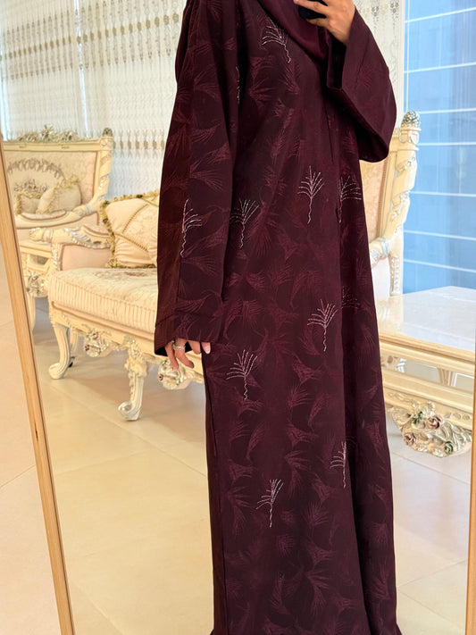 Plum Jacquard Handwork Luxury Abaya
