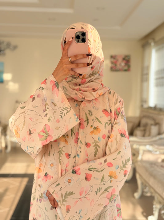 Noor Luxury Floral Double Chiffon Abaya