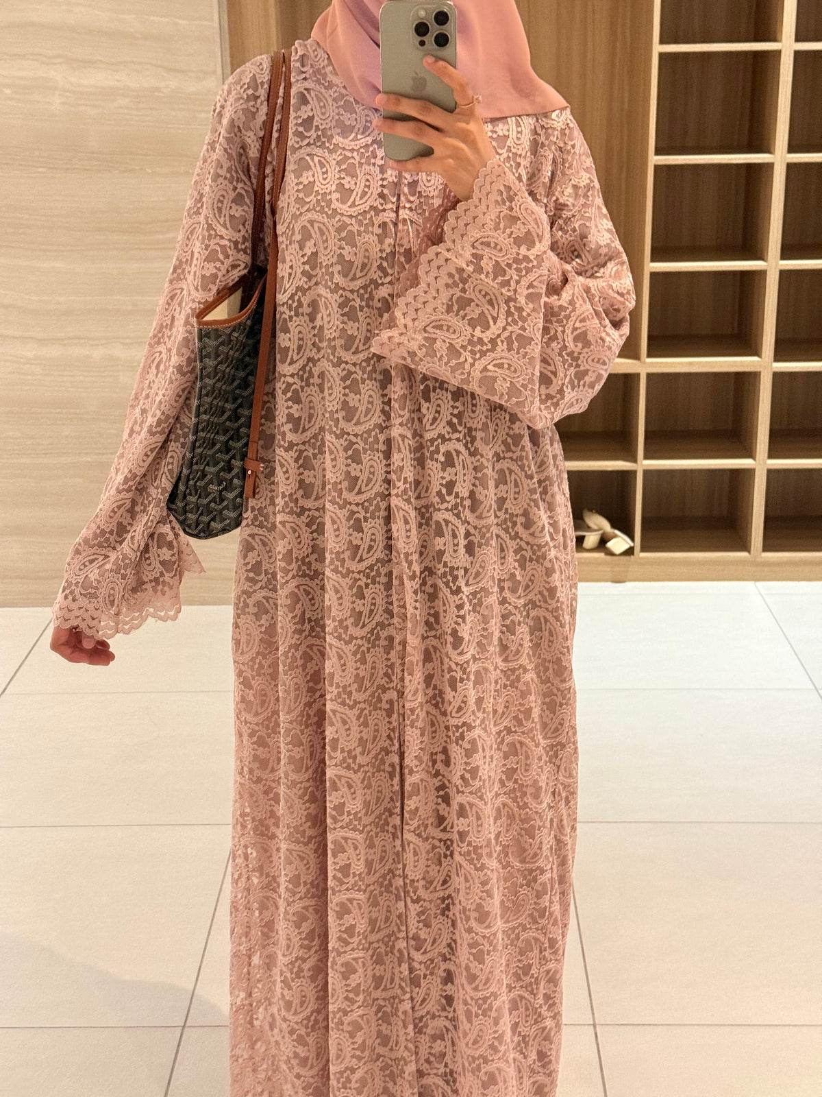 Shaza Pink Full Laced Abaya