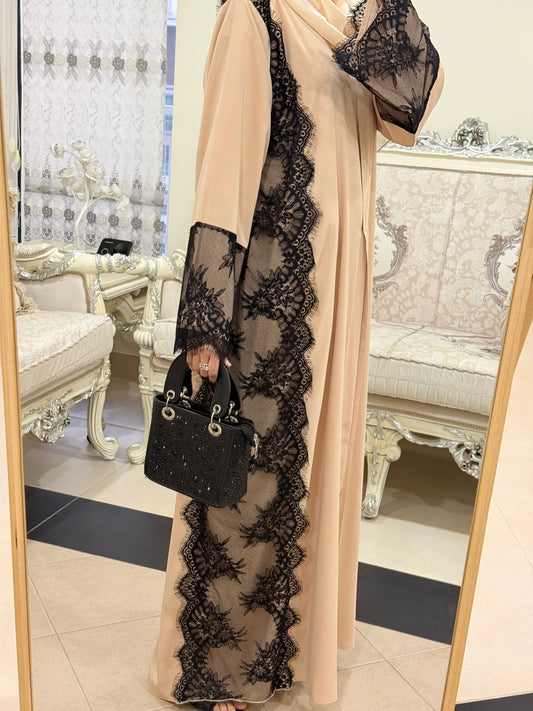 Mazda Beige Laced Abaya