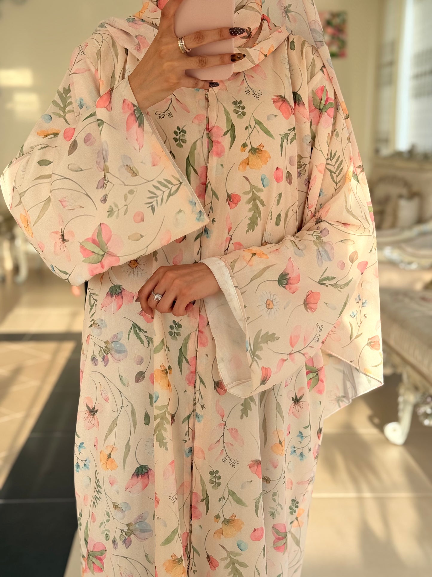 Noor Luxury Floral Double Chiffon Abaya