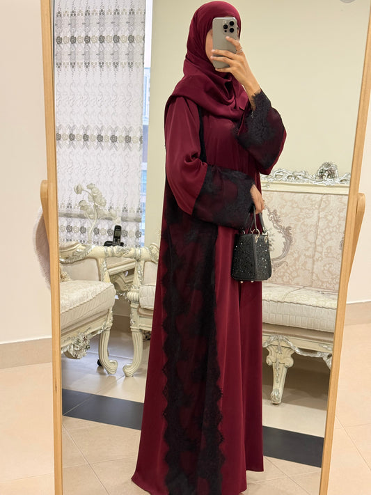 Mazda Dark Maroon Laced Abaya