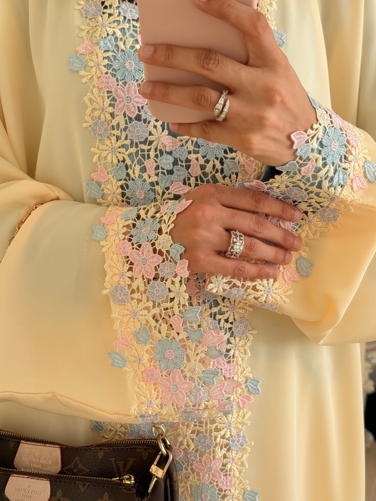 Butter Yellow Laced Abaya