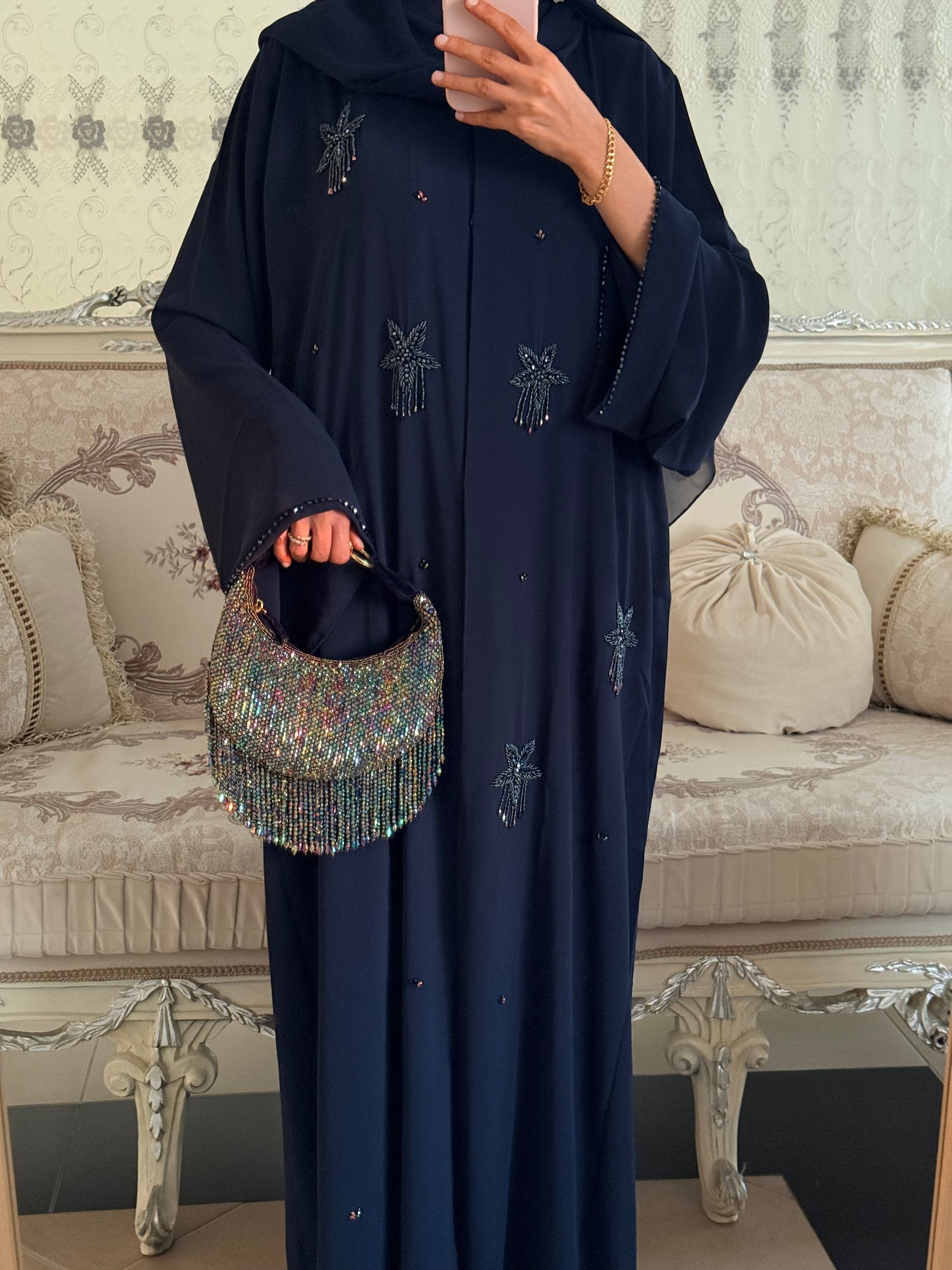 Mizna Navy Double Chiffon Abaya