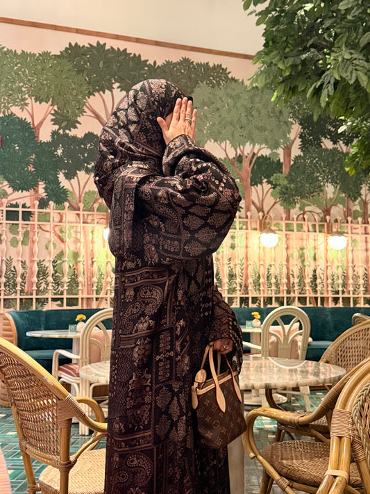 Luxury Black Abaya with Brasso Effect