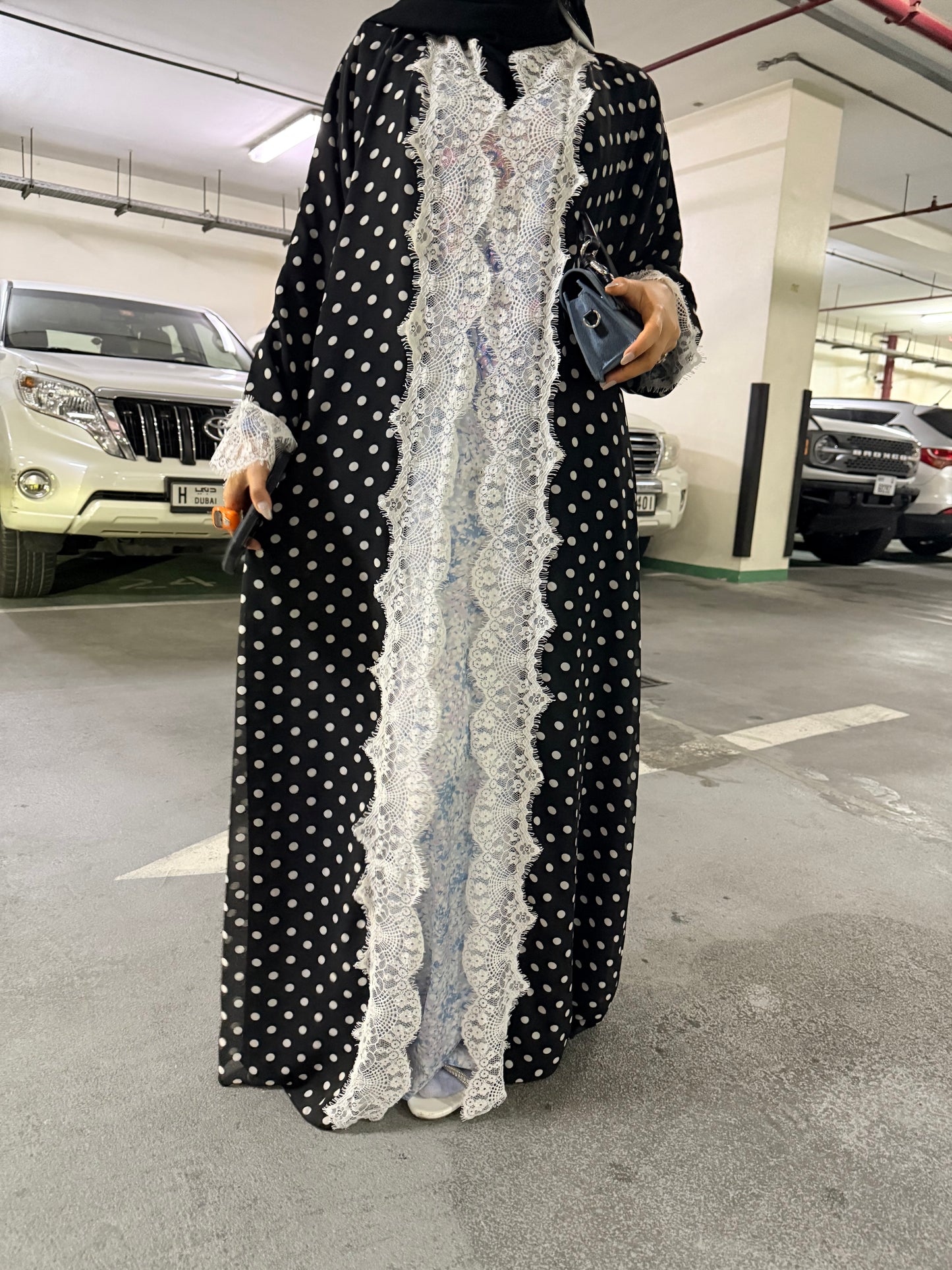 ‘Amira’ Polka Dot Laced Abaya
