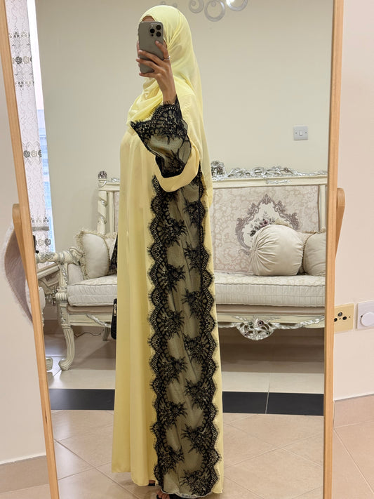 Mazda Yellow Lace Abaya