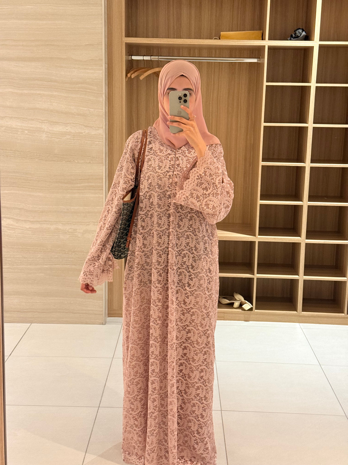 Shaza Pink Full Laced Abaya