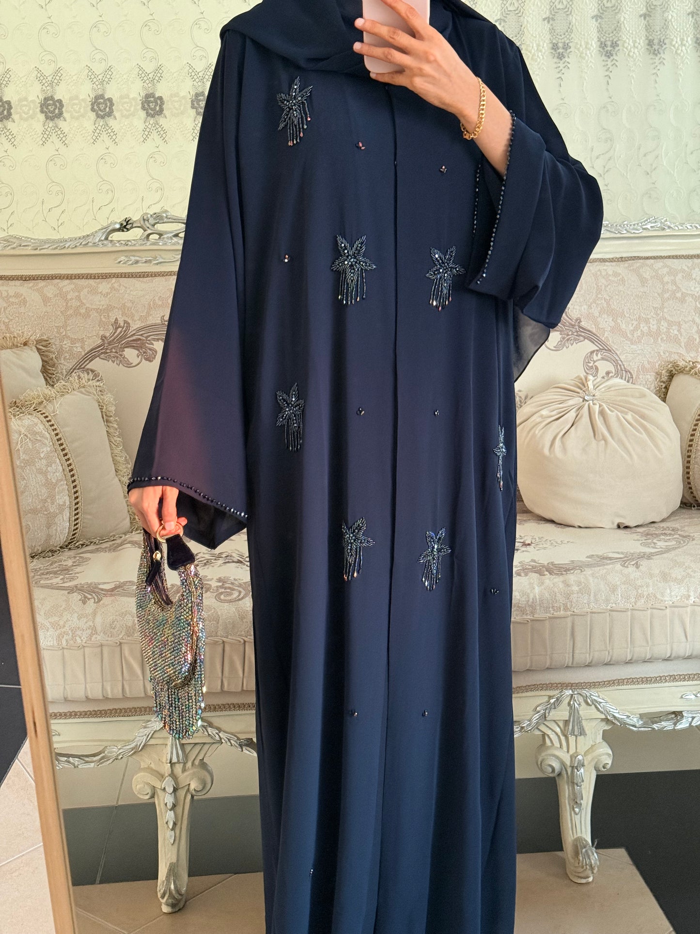 Mizna Navy Double Chiffon Abaya