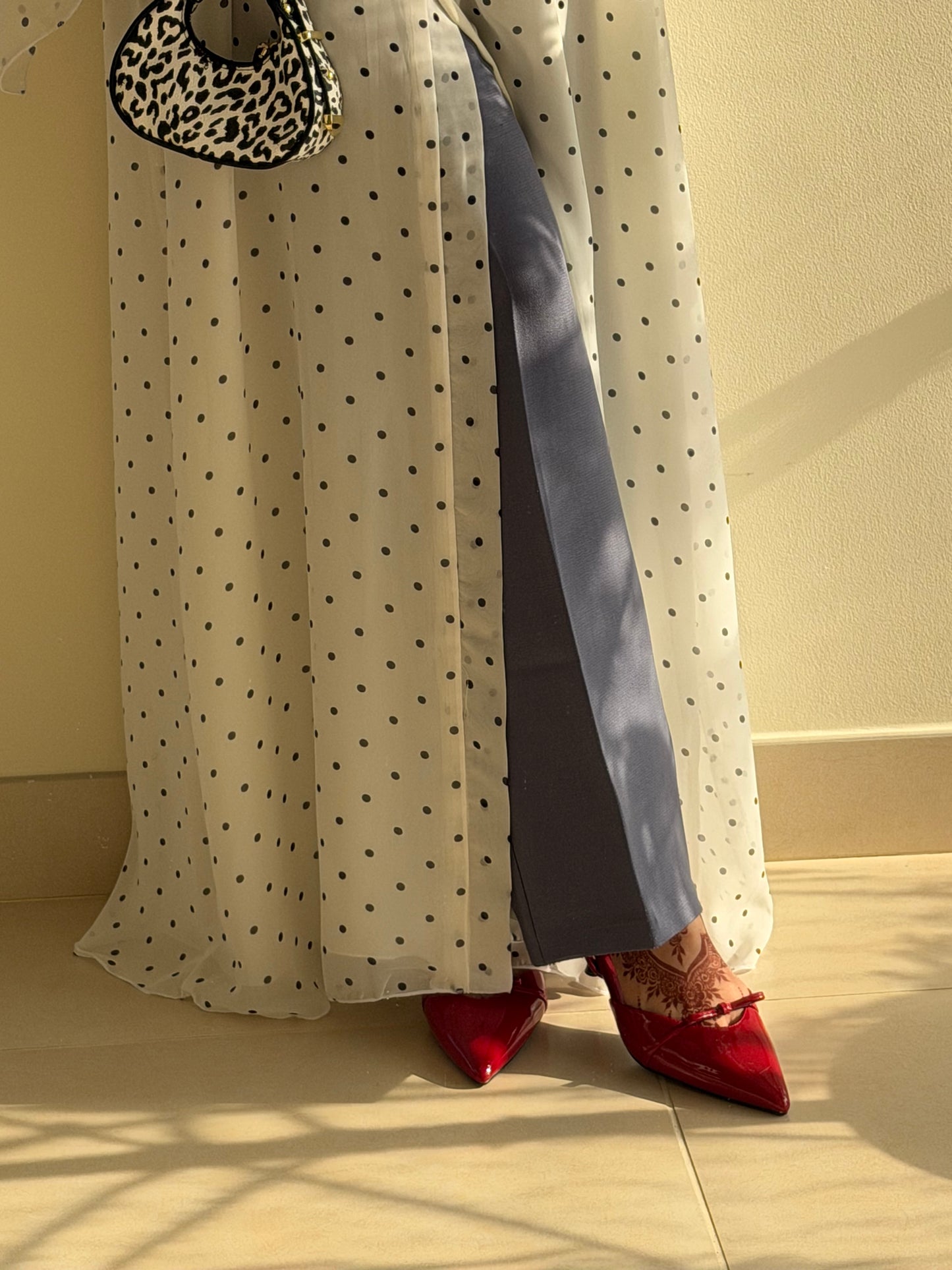 Meher White Non Transparent Polka Dot Abaya