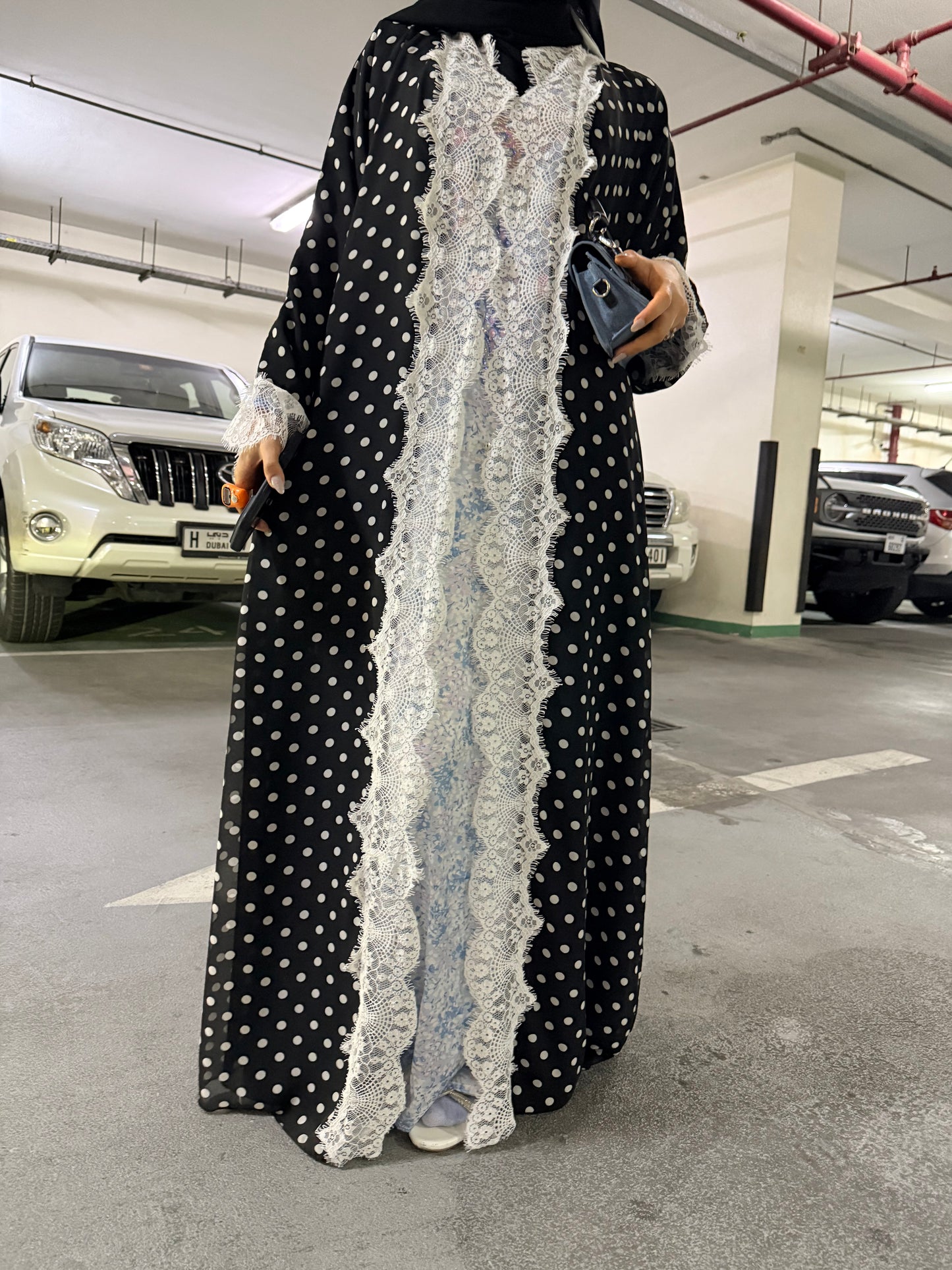 ‘Amira’ Polka Dot Laced Abaya