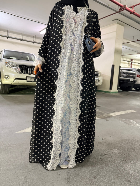 ‘Amira’ Polka Dot Laced Abaya