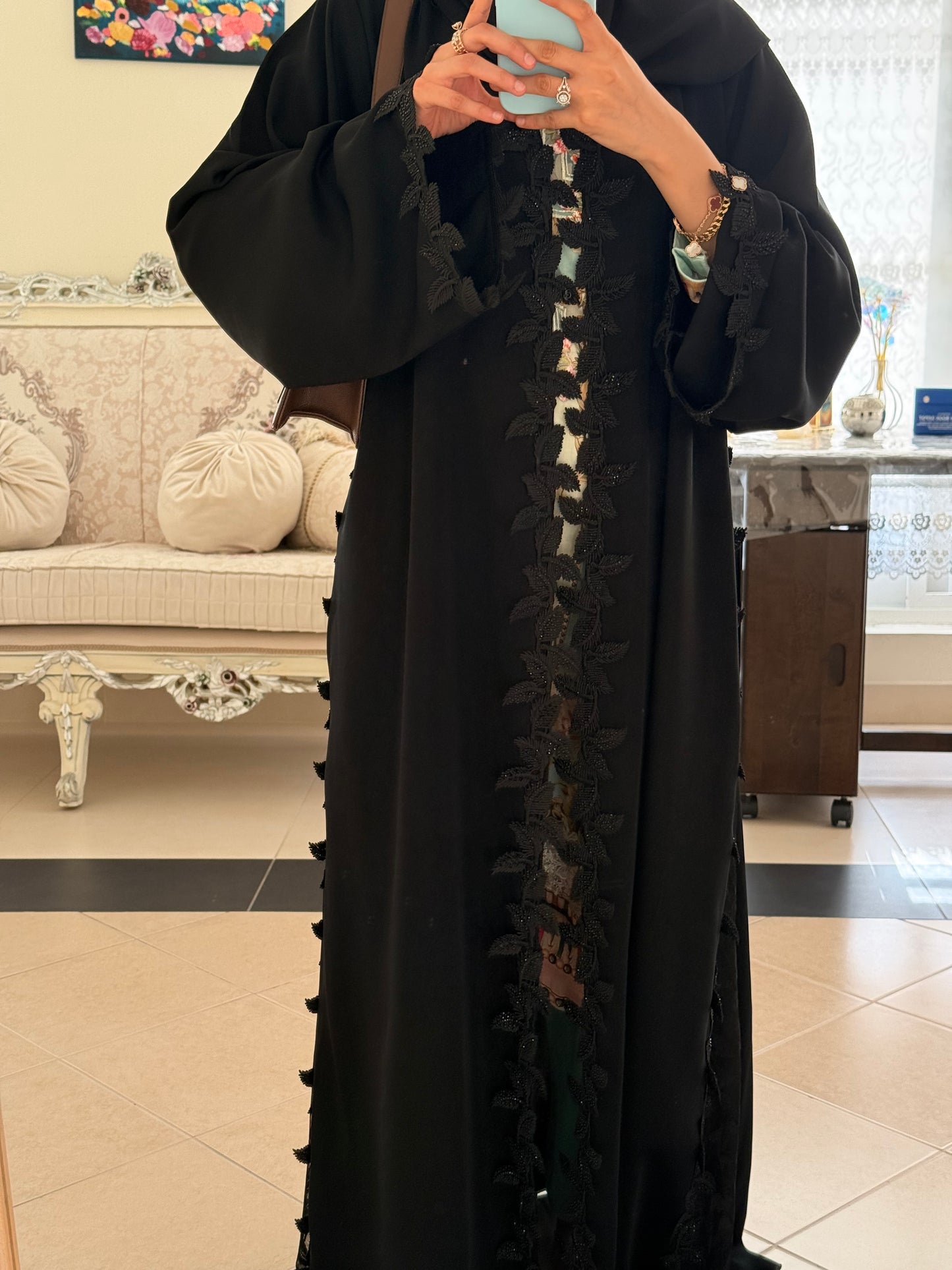 Rafa Jet Black Cutwork Dubai Abaya